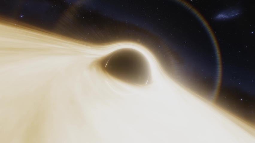 Supermassive black hole. Accretion disk of matter on the event horizon of black hole. Space, light and time are distorted by strong gravity on the event horizon | Shutterstock HD Video #1058576347