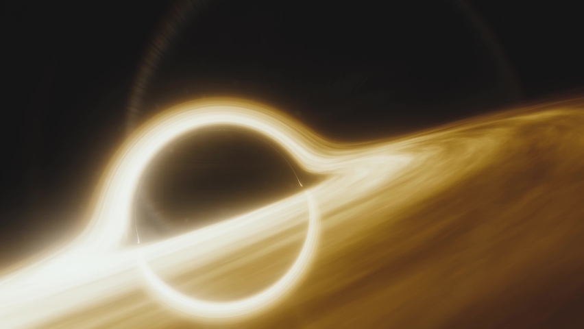 Supermassive black hole. Accretion disk of matter on the event horizon of black hole. Space, light and time are distorted by strong gravity on the event horizon | Shutterstock HD Video #1058576362