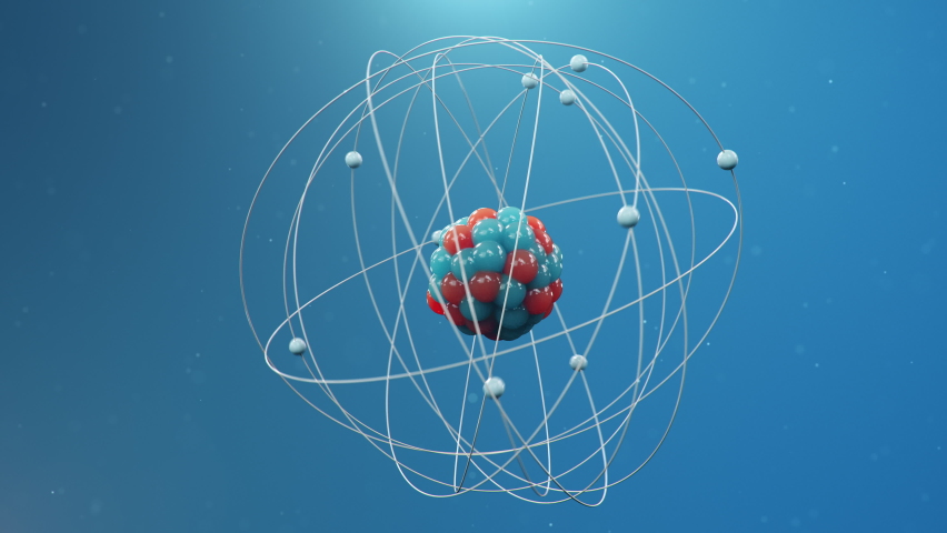 Atomic structure. Atom is the smallest level of matter that forms chemical elements. Nuclear reaction. Concept nanotechnology. Neutrons and protons - nucleus. Loop-able seamless 4K 3D animation Royalty-Free Stock Footage #1058576665