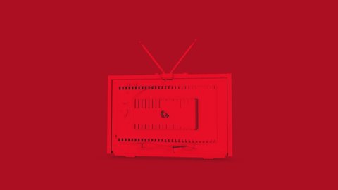 Red old television cartoon style red background. technology concept. 3d render