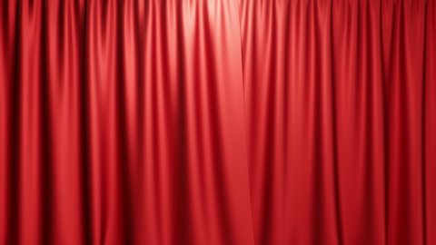 3D rendering animation open and close luxure red silk, curtain decoration design. Red Stage Curtain for theater or opera scene backdrop, mock-up for your design project