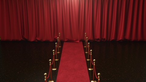 3D animation with alpha chanel, open and close luxure red silk, curtain decoration design. Red Stage Curtain for theater or opera scene backdrop. Mockup for your design project, Red velvet carpet