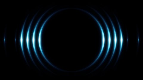 Abstract technology background with shiny neon waves come from center. Vibrant circles motion for futuristic illumination concept. Seamless loop.