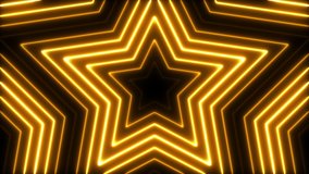 Award background with golden stars animation. Shiny neon lights pattern for night club disco template. Seamless loop.