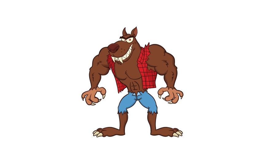 angry werewolf cartoon character 4k animation: стоковое видео (без лицензио...