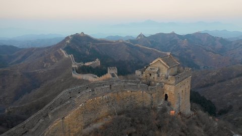 Flying over the Great Wall of China right before dawn