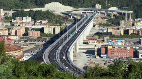 Panning on the new San Giorgio bridge in Genoa, Italy