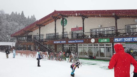 Hakuba, Japan - December 30,2019 : Many people enjoy skiing at Hakuba Goryu Snow Resort in Hakuba, Japan on December 30,2019.