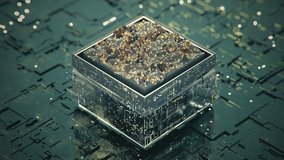 Digital data processing and analysis. Futuristic PCB with spectrum analyzer. Seamless loop 3D render animation with DOF - Powered by Shutterstock - Get 15% off with code: PIKWIZARD15