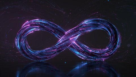 Infinity sign of light trails. 3D render seamless loop animation