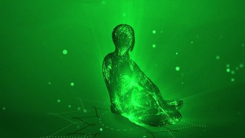 Abstract Animation of an Enlightened Yogi and His Brain in a Full Lotus Pose