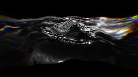 Dark Oil Fluid waving in super slow motion. Abstract Black Fluid. Dark Water splashing. Black metal Liquid with reflection. Metallic Fluid, Oil surface, Fluid, Ferrofluid