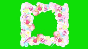 Looped sweet candy frame on green screen background. (Square ratio) - Powered by Shutterstock - Get 15% off with code: PIKWIZARD15