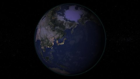 Zoom to Egypt and Africa. The Night View of City Lights. World Zoom Into Egypt - Planet Earth. Political Borders of Africans Countries: Egypt and Mediterranean countries  from the space ,