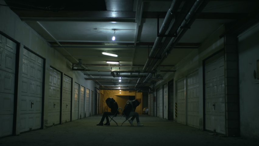 Tied up hostages, human trafficking concept