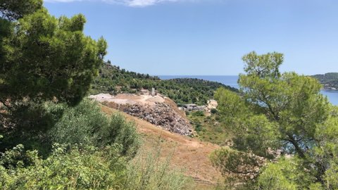 Dump or landfill in the countryside of Spetses island in Greece