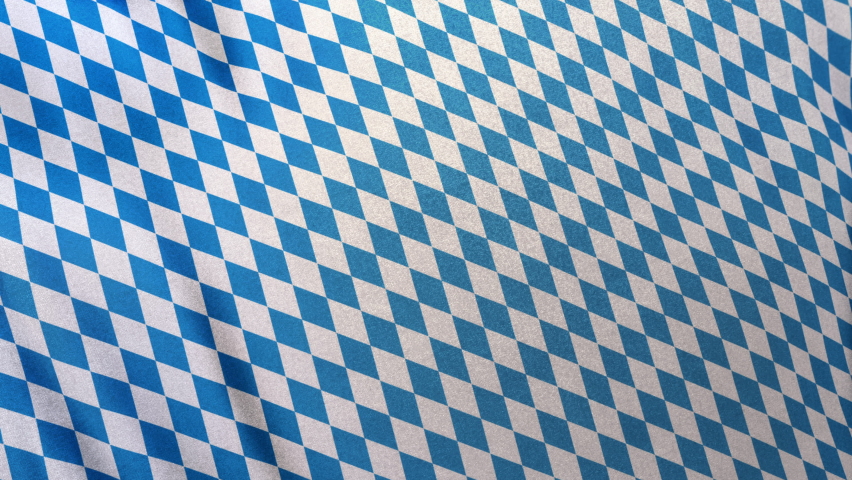 Full frame Bavarian blue white German Munich Oktoberfest pattern concept template. Cloth fabric waving 3D animation. Seamlessly looping copy text background with Bavaria State flag fabric table cloth. Royalty-Free Stock Footage #1058679250