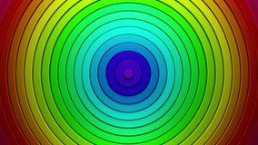 Abstract pattern of circles with the effect of displacement. Colorful  rings animation. Rainbow metallic colors  background for business presentation. Cyclical video, endless loop 3D render.