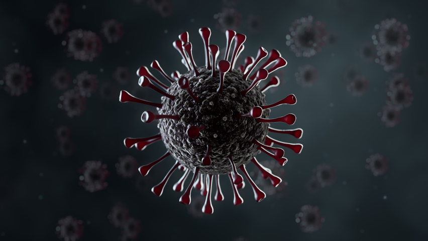 Coronavirus realistic animation. New deadly disease-causing viruses such as COVID-19 or SARS (Severe acute respiratory syndrome). Virus in a microscope close up. 3D rendering. Seamless loop. 4K Royalty-Free Stock Footage #1058681872