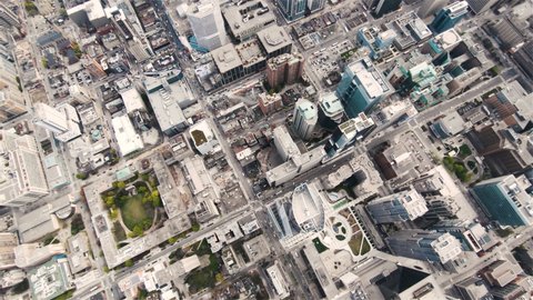 4K Aerial Sequence of Toronto, Canada - Birds eye view of the Dundas Square during the day