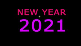 Text 2021 on black background 2021.Glowing Color Neon light New Year sign for happy new year 2021 video 4K 