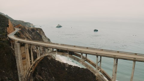 Aerial shot of Bixby Creek Bridge on the Big Sur coast of California. Big Little Lies 