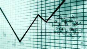 Coronavirus infection impact on the planet. Virus cell rotating over background with numbers changing while arrow goes up. - Powered by Shutterstock - Get 15% off with code: PIKWIZARD15