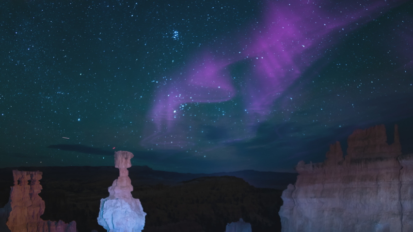 Bryce Canyon Milky Way Galaxy Over Thors Hammer Time Lapse Simulated Aurora Solar Flare