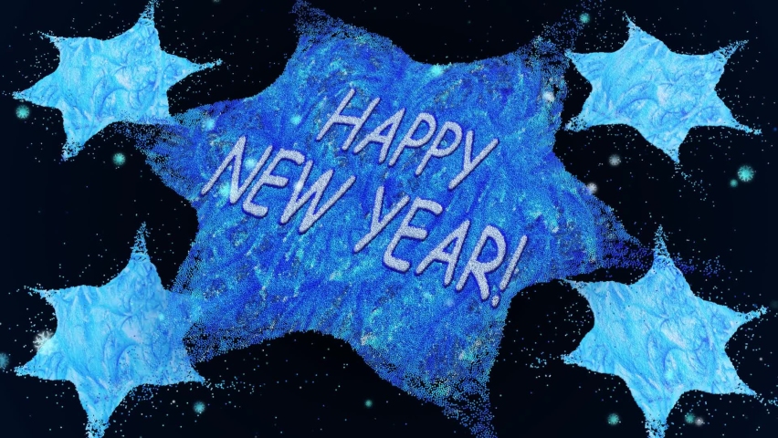 Winter 3d redering card with wishing of happy new year and with flying sea stars.