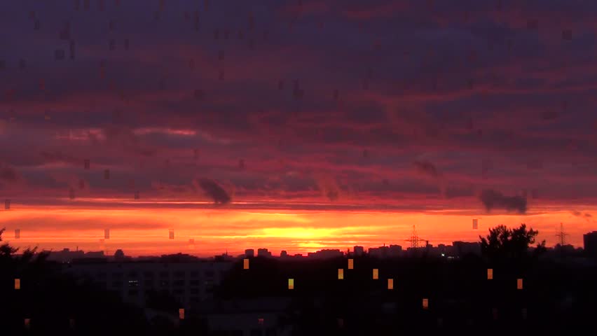 Bright sunset with moving clouds over skyline. Moscow, Russia.
 | Shutterstock HD Video #10587122