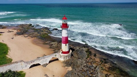 Itapua Lighthouse, Salvador, Bahia, Brazil. Beach Tropical Travel. Lighthouse, Salvador, Bahia. Coastal Beach. Caribbean Beach. Vacation Seaside. Caribbean Lighthouse Maritime Navigation Seaside Ocean