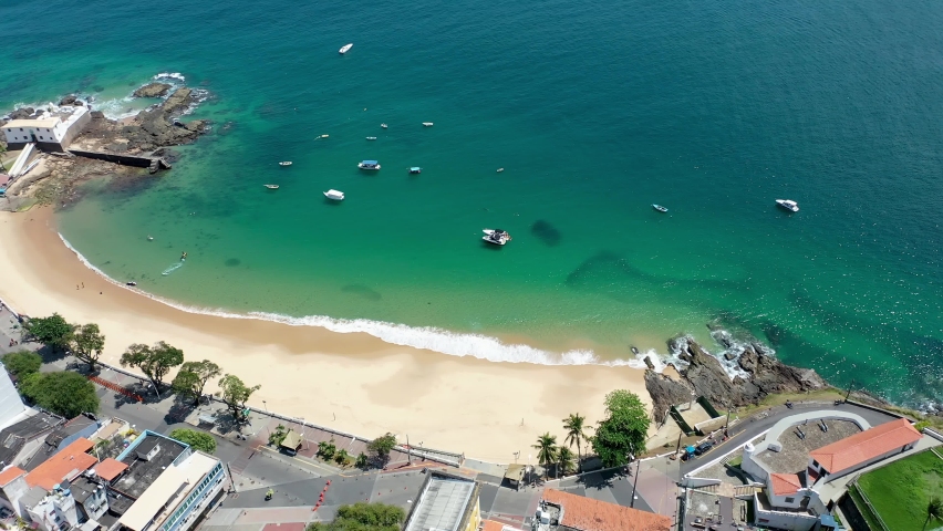 Paradise Beach, Salvador, Bahia, Brazil. Aerial Landscape Salvador, Bahia. Aerial landscape of Cityscape. Aerial view of paradise beach, Salvador, Brazil. Beach. Salvador, Bahia, Brazil. Nature Scenic