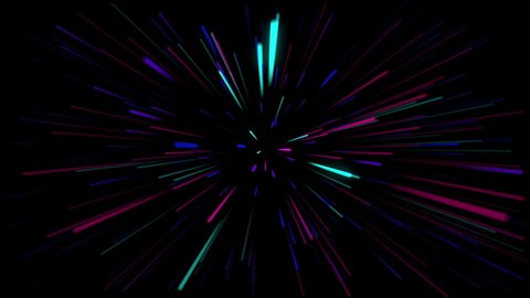 A colorful light streaking from the center on a black night background.