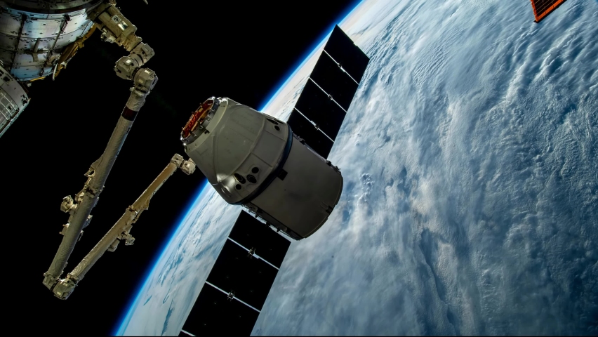 4K Timelapse of Earth seen from space featuring Space X Crew Dragon docking to The International Space Station. Image courtesy of NASA. Royalty-Free Stock Footage #1058721256