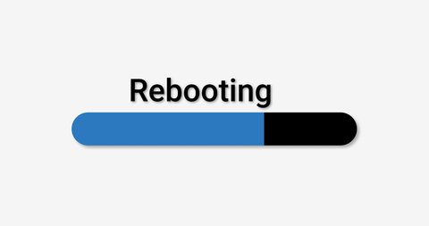 Rebooting progress bar computer screen animation loop isolated on white background with blue progress indicator restart reboot in 4K. Load Screen
