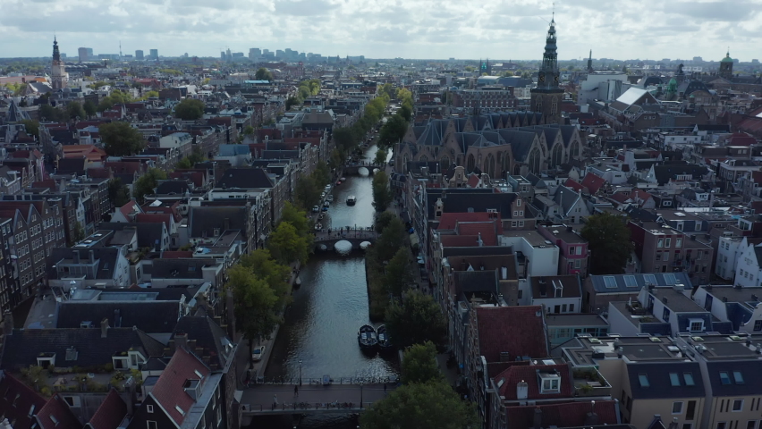Aerial Wide View of Amsterdam, Netherlands on cloudy Day | Shutterstock HD Video #1058741446