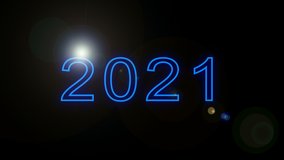 Text 2021 on black background 2021.Glowing Color Neon light New Year sign for happy new year 2021 video 4K