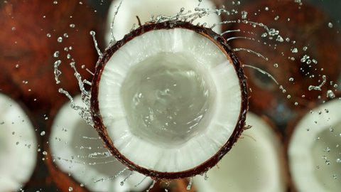 Super Slow Motion Shot of Splashing Water from Coconut at 1000fps.