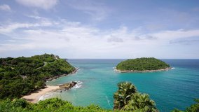 Time lapse 4K. Beautiful sea landscape, Landscape view of ocean sea and blue sky in summer day. At Windmill Viewpoint, Phuket, Thailand. 4K UHD. Video Clip