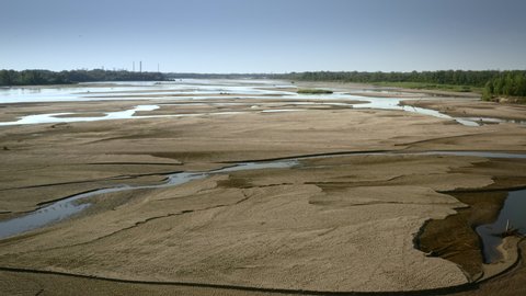 The Vistula Is The Biggest Polish River As It Hits Lowest Water Level During Drought In Warsaw, Poland. - Slow Panning
