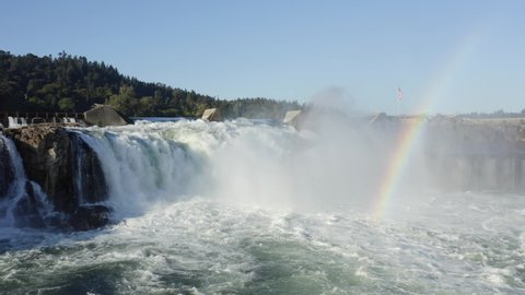 Waterfall with Rainbow and old Paper Mill - Willamette Falls