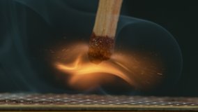 Super Slow Motion Macro Shot of Igniting Match against Black Background at 1000fps. - Powered by Shutterstock - Get 15% off with code: PIKWIZARD15