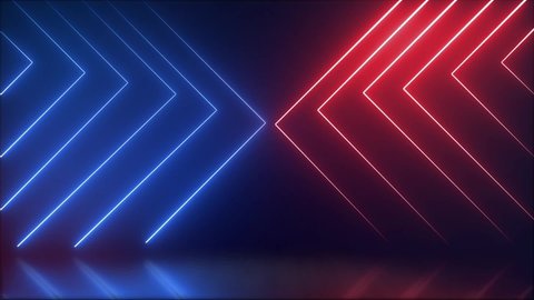 
arrow shape glowing red and blue neon design neon lines movement in loop VJ and DJ loop animated background 