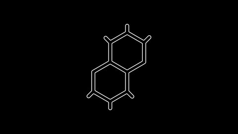 White line Chemical formula icon isolated on black background. Abstract hexagon for innovation medicine, health, research and science. 4K Video motion graphic animation