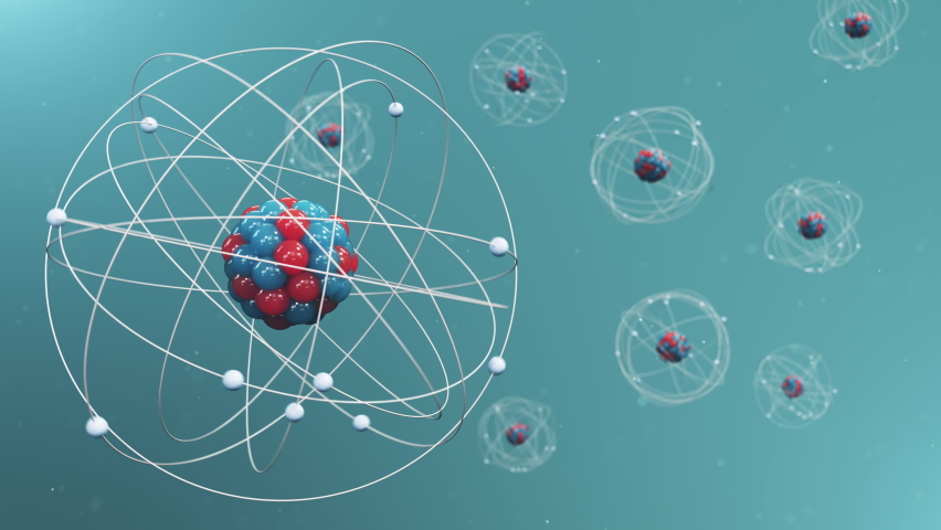 Atomic structure. Atom is the smallest level of matter that forms chemical elements. Nuclear reaction. Concept of physics, science. Neutrons and protons - nucleus. Loop-able seamless 4K 3D animation Royalty-Free Stock Footage #1058781133