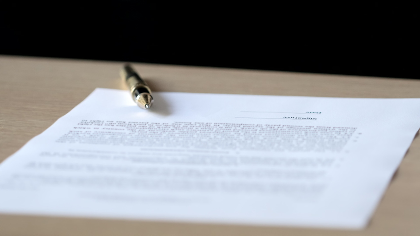 Signature on Contract by Pen in Female Hand. Close-up of Businesswoman Hands Putting Signature on Paper. Signs an Agreement. Close-up Macro Shot. Signature Is Fake | Shutterstock HD Video #1058790430