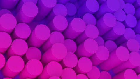 Abstract background composition with pink, vivid purple neon tubes cylinders in perspective. Neon gradient. Futuristic digital template with copy space. 3D animation of seamless loop. 4K UHD