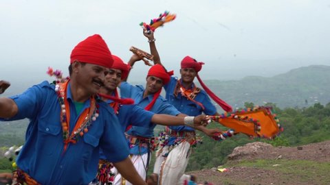 Kavant, Chhotaudepur - 29 July 2020: Cultural Tribal Dance of India | Indian Tribes People Adivasi, Traditional Adivasi Dance