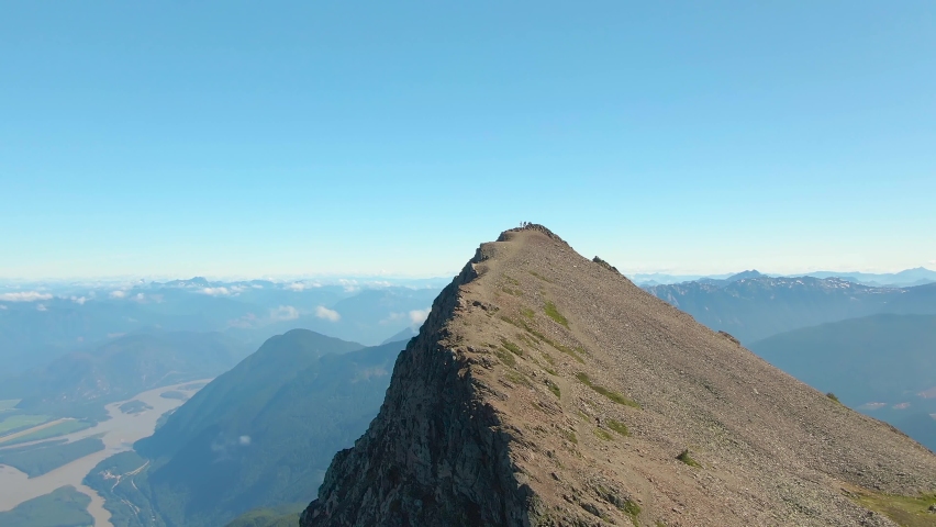 Aerial view of Cheam Mountain during a sunny summer morning. Taken near Chilliwack, East of Vancouver, British Columbia, Canada. 4k