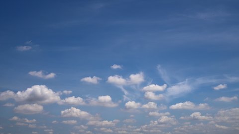 Time lapse clip of white fluffy clouds over blue sky, Flight over clouds, loop-able, cloudscape, day, sunny beautiful clean weather,
